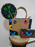 Ensemble "Dakar Pop" : Cabas Jute, Pochette et Éventail Assortis