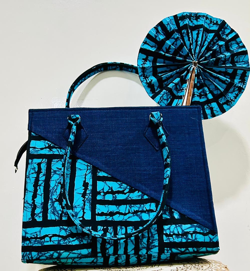 Ensemble "Azur Dakaroise" : Cabas Asymétrique et Éventail Assorti